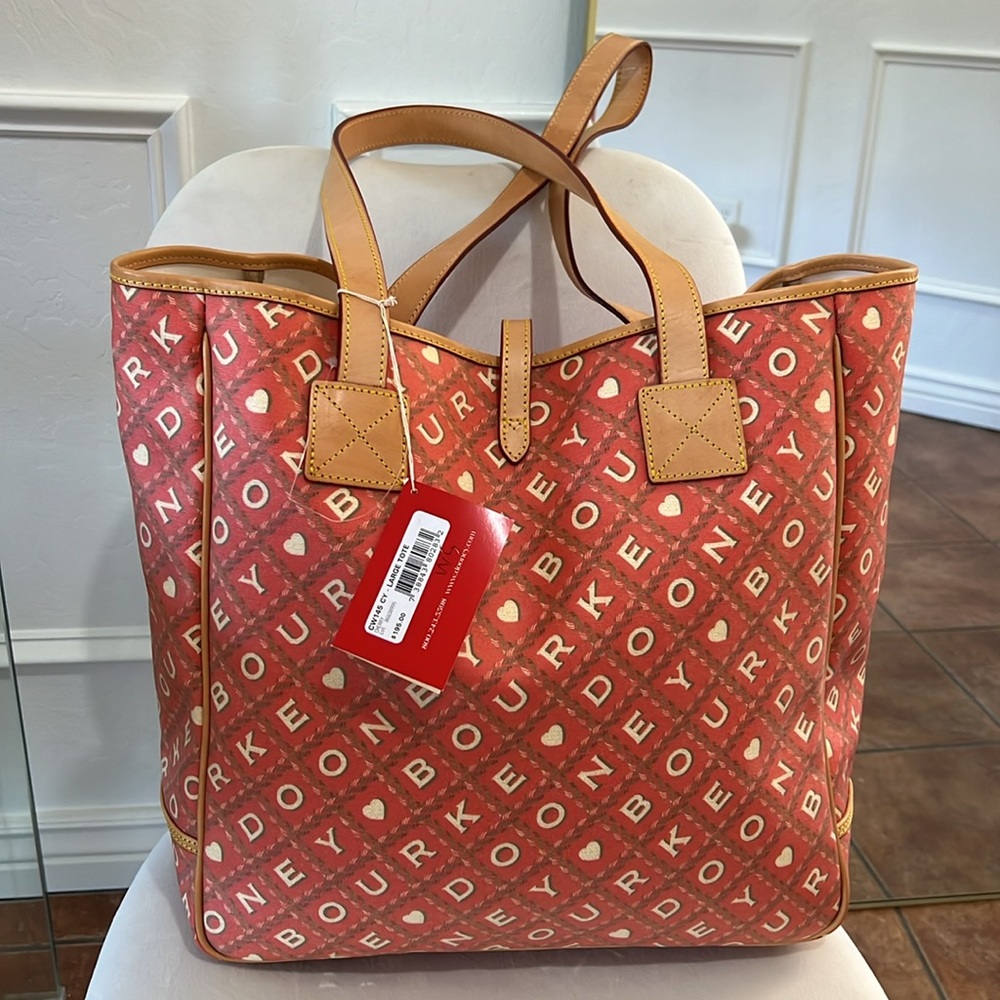 Dooney & Bourke Y2K Crosshatch Rope Hearts Large Leather Tote Bag 👜 Cherry 🍒 - Picture 2 of 14